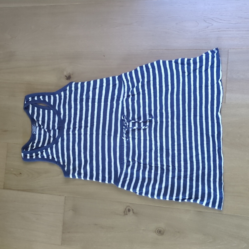 Gap Sleeveless Linen Blend Tie Waist Dress Navy & White Stripe Size XS Petite
